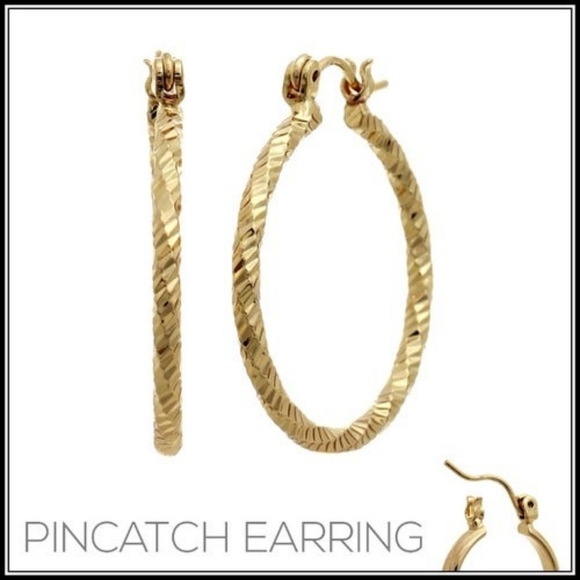 14k Gold Overlay 25mm Hoop Earrings - Picture 2 of 7